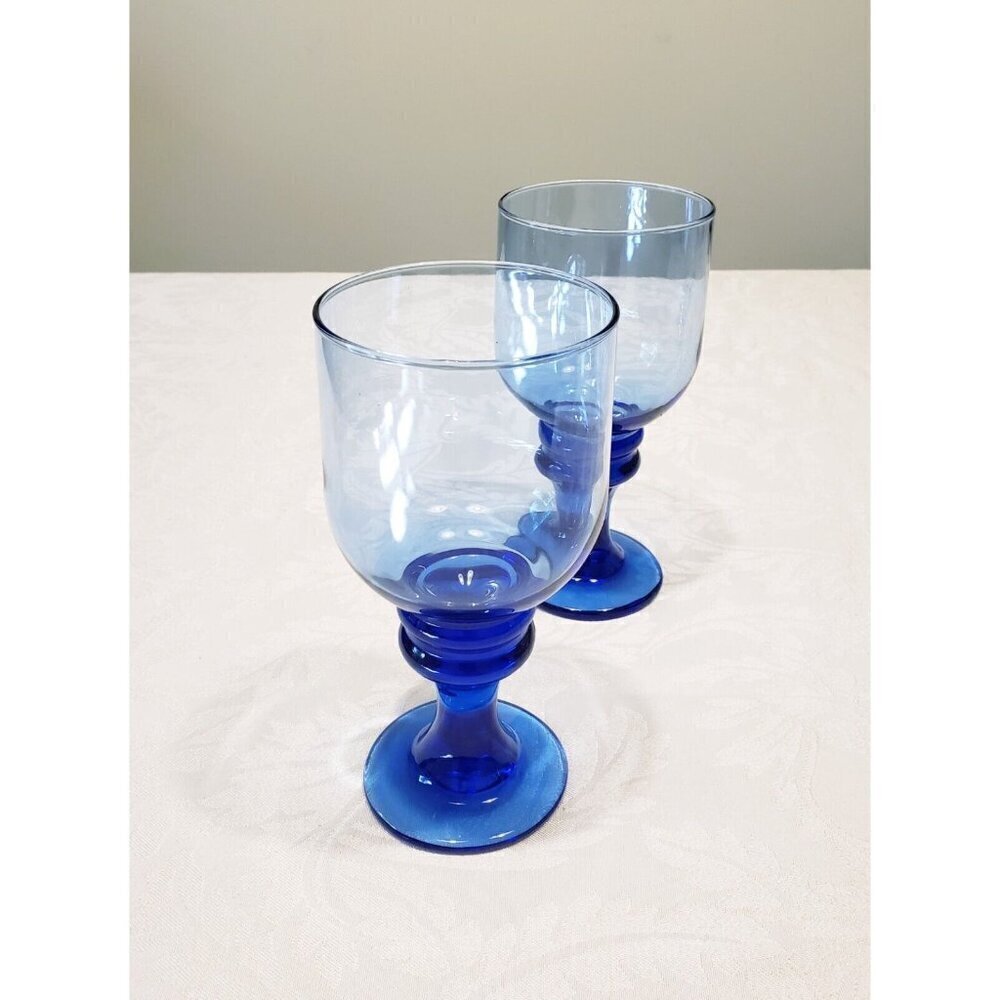 MCM Cobalt Blue Goblet Drinking Glasses  Water Wine Dessert Set Of 2 - Picture 2 of 5